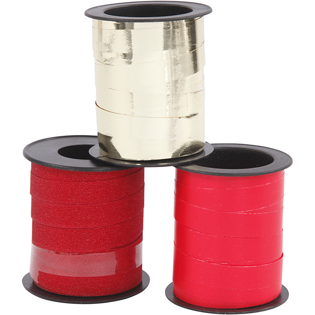 Creativ Company Geschenkband, Kräuselband, glitzernd, Gold/Rot, 10 mm × 15 m, 3 Stk.