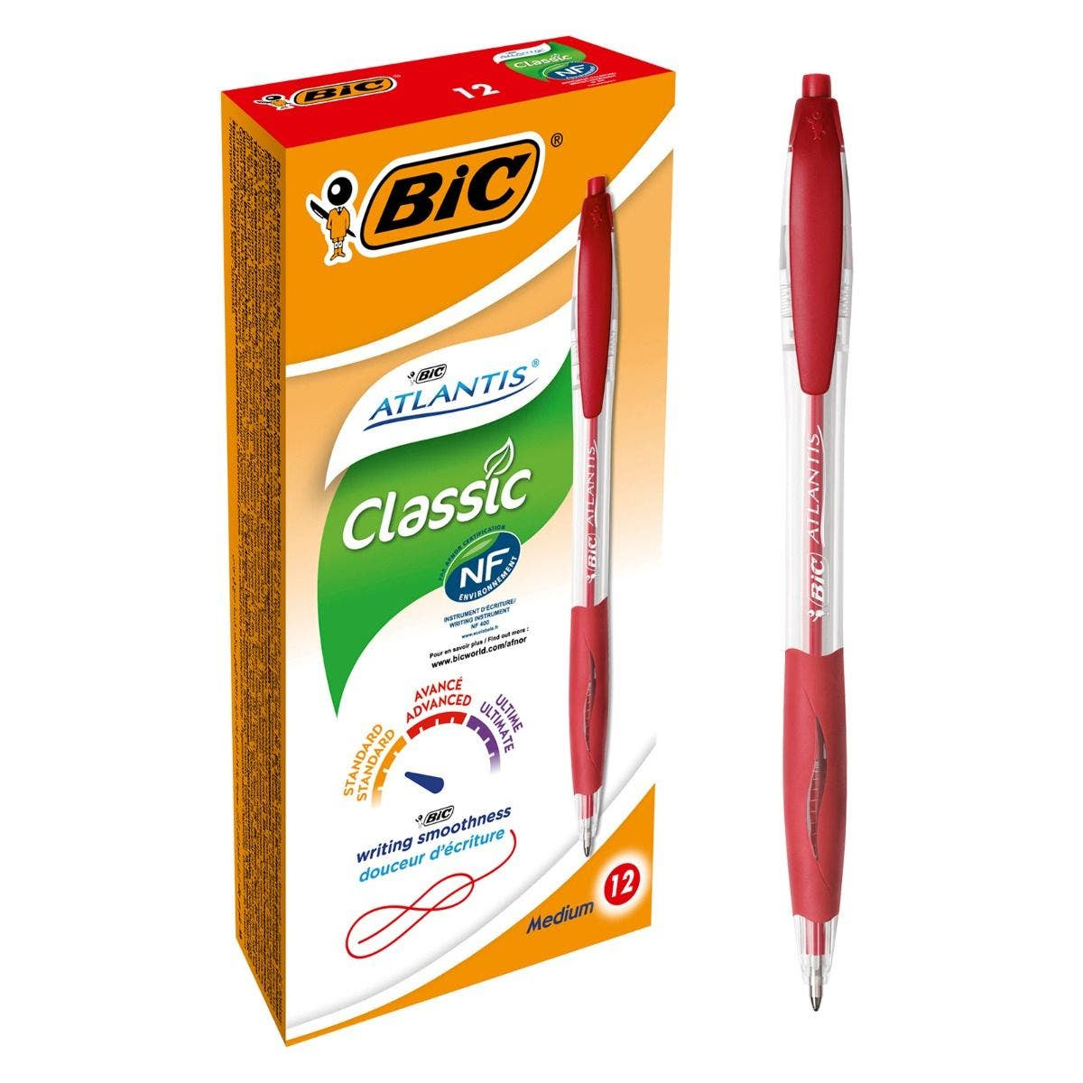 BIC Atlantis Kugelschreiber – 12er Pack, Rot, Spitze 0,32 mm, Druck