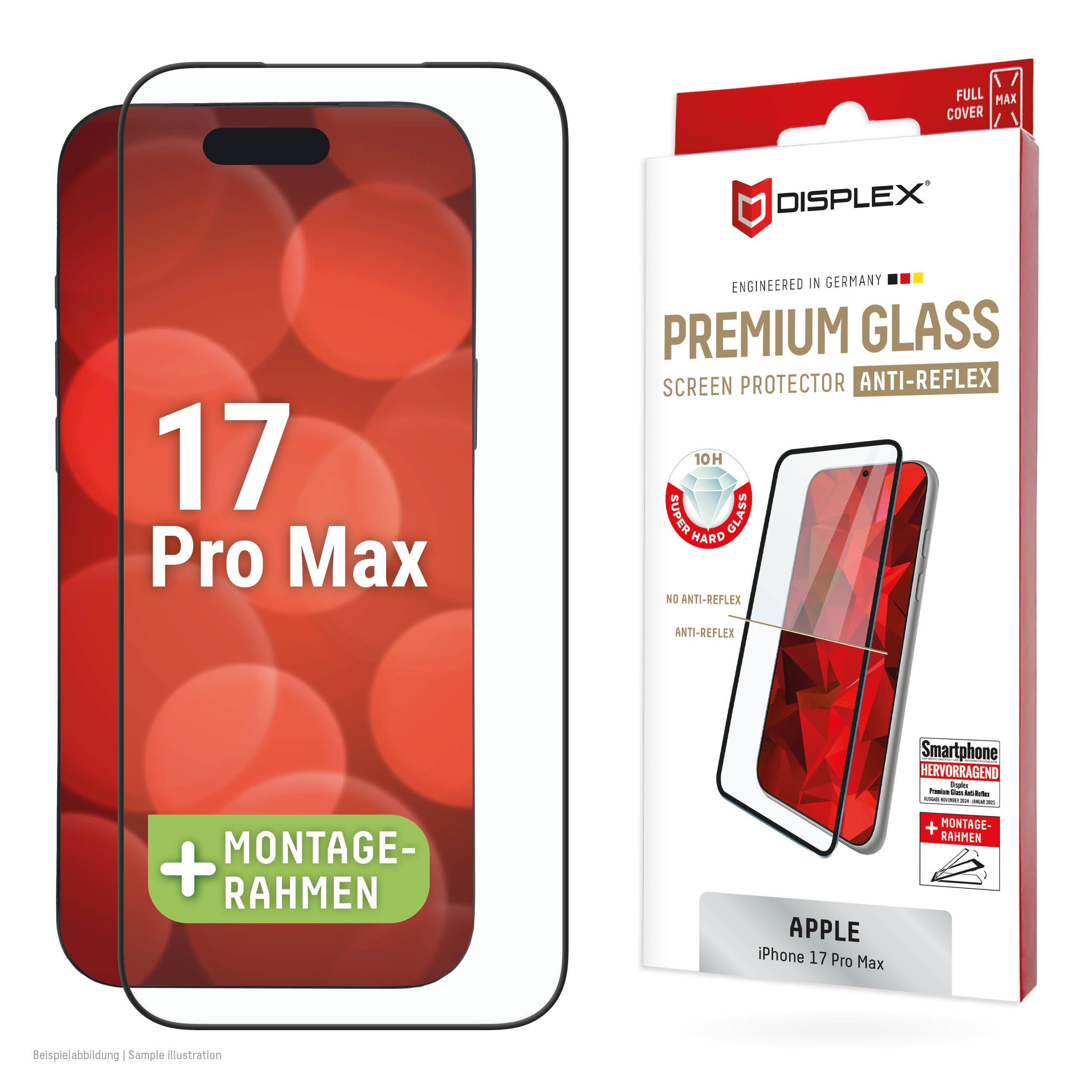 E.V.I. Displayschutz (Panzerglas), Full Cover – für iPhone 17 Pro Max – mit Applikator