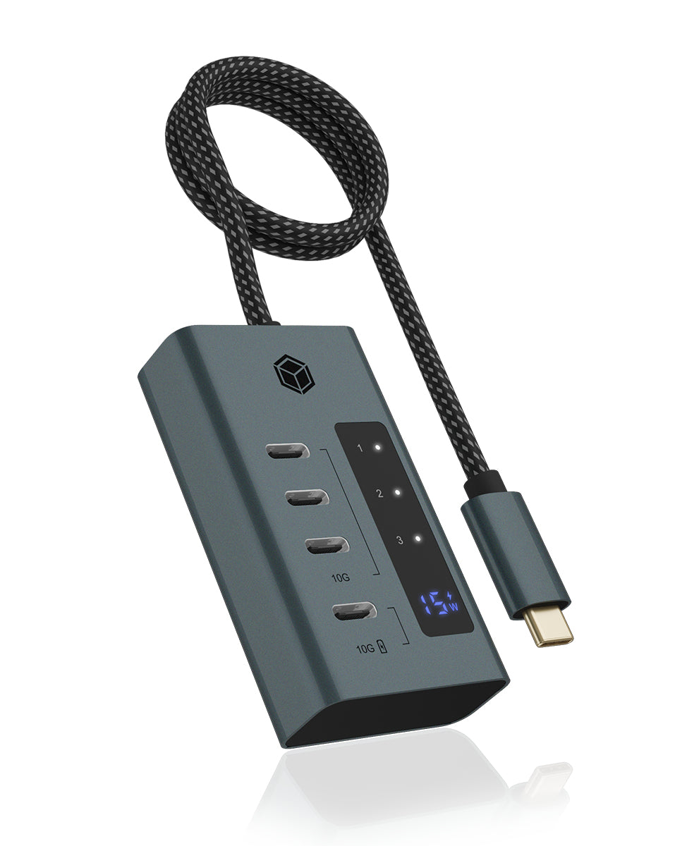 ICY BOX IB-HUB1454-C31 USB-Hub – USB-C, 4× USB-C 10 Gbit/s, 20 W PD, für Windows/Mac