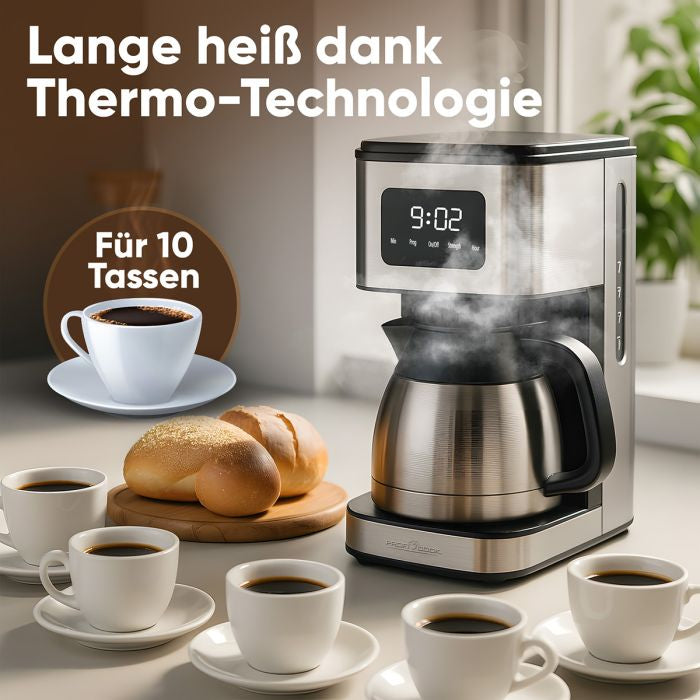 ProfiCook PC-KA 1300 Filterkaffeemaschine – 10 Tassen, 1,2 l, Karaffe, Edelstahl