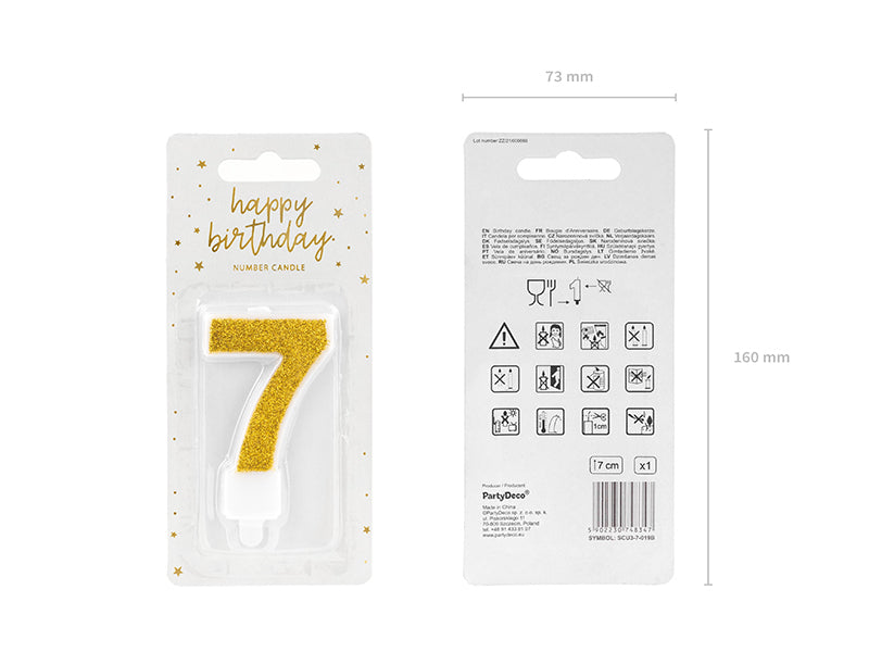 PartyDeco Geburtstagskerzen Zahl 7 – Gold – 7 cm – 1 Stk