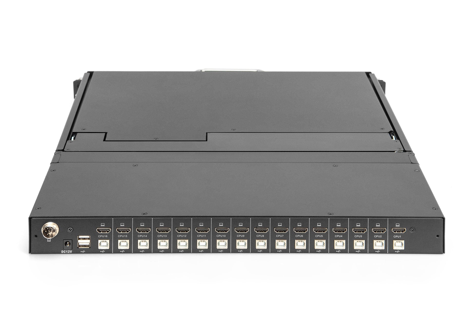 Digitus TFT483CM – 17" Rack-LCD-Konsole – 8-Port HDMI KVM, 1920 × 1080, USB 2.0, Schweizer Tastatur – 1U