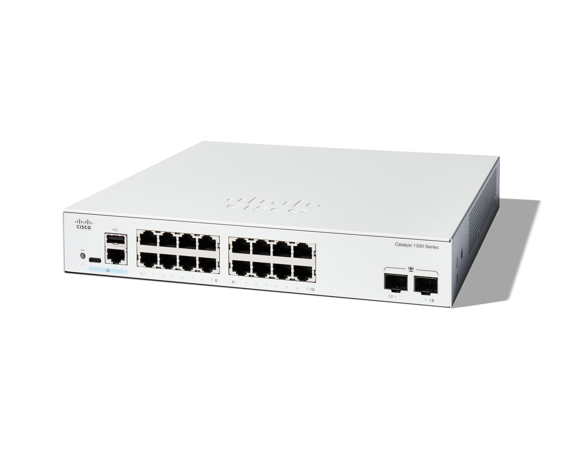 Cisco Catalyst 1300 C1300-16T-2G – Verwalteter L2/L3 Switch – 16× 1G, 2× SFP, Weiss