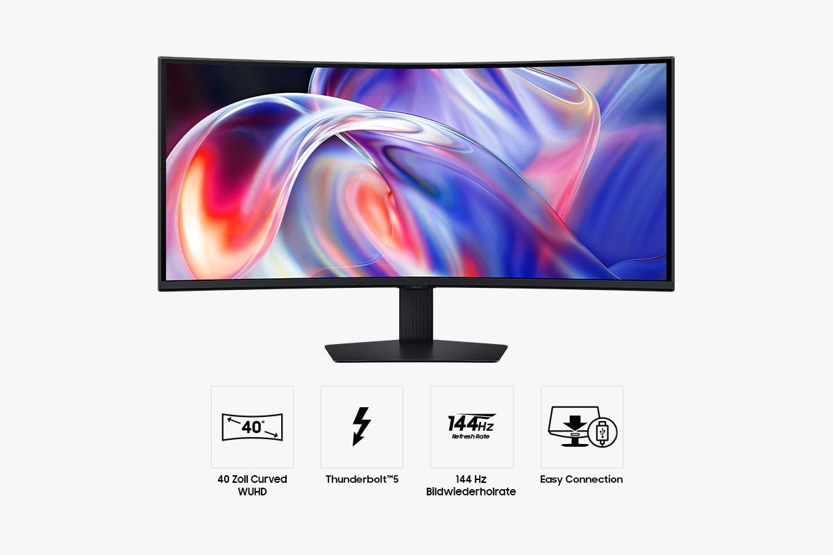 Samsung ViewFinity S8 S85TH – 40" Curved, 5120 × 2160, VA, 144 Hz, USB-C 140 W, KVM, LAN, HDR10+
