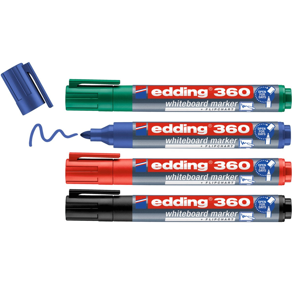 Edding Whiteboard-Marker – 4 Farben, 4 Stück, trocken abwischbar, nachfüllbar – für Whiteboards