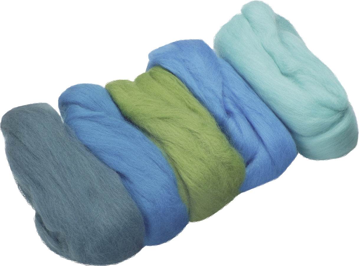 KNORR prandell Heyda Filzwolle Merino Garn Türkis Mix – 50 g, 100% Wolle, 5 Stk.