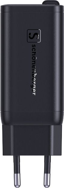M. Schönenberger Schönenberger 24.11067SZ USB-Ladegerät 67 W – USB-C×2 – PD 3.0, GaN – Integriertes 0,7 m USB-C-Kabel – Schwarz