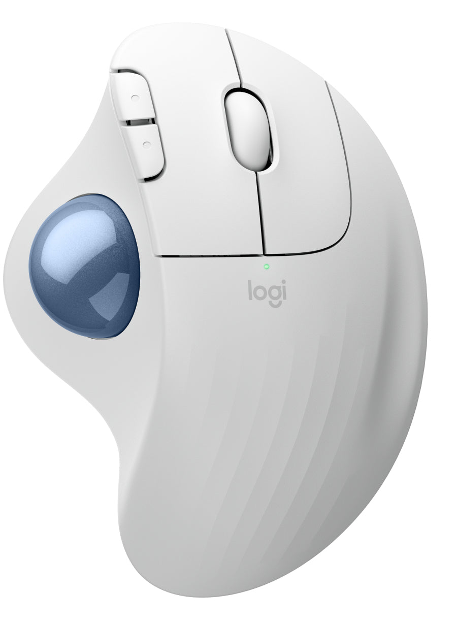 Logitech ERGO M575S – Trackball-Maus – Kabellos (Bluetooth/2,4 GHz), Rechts, Blau, Weiss
