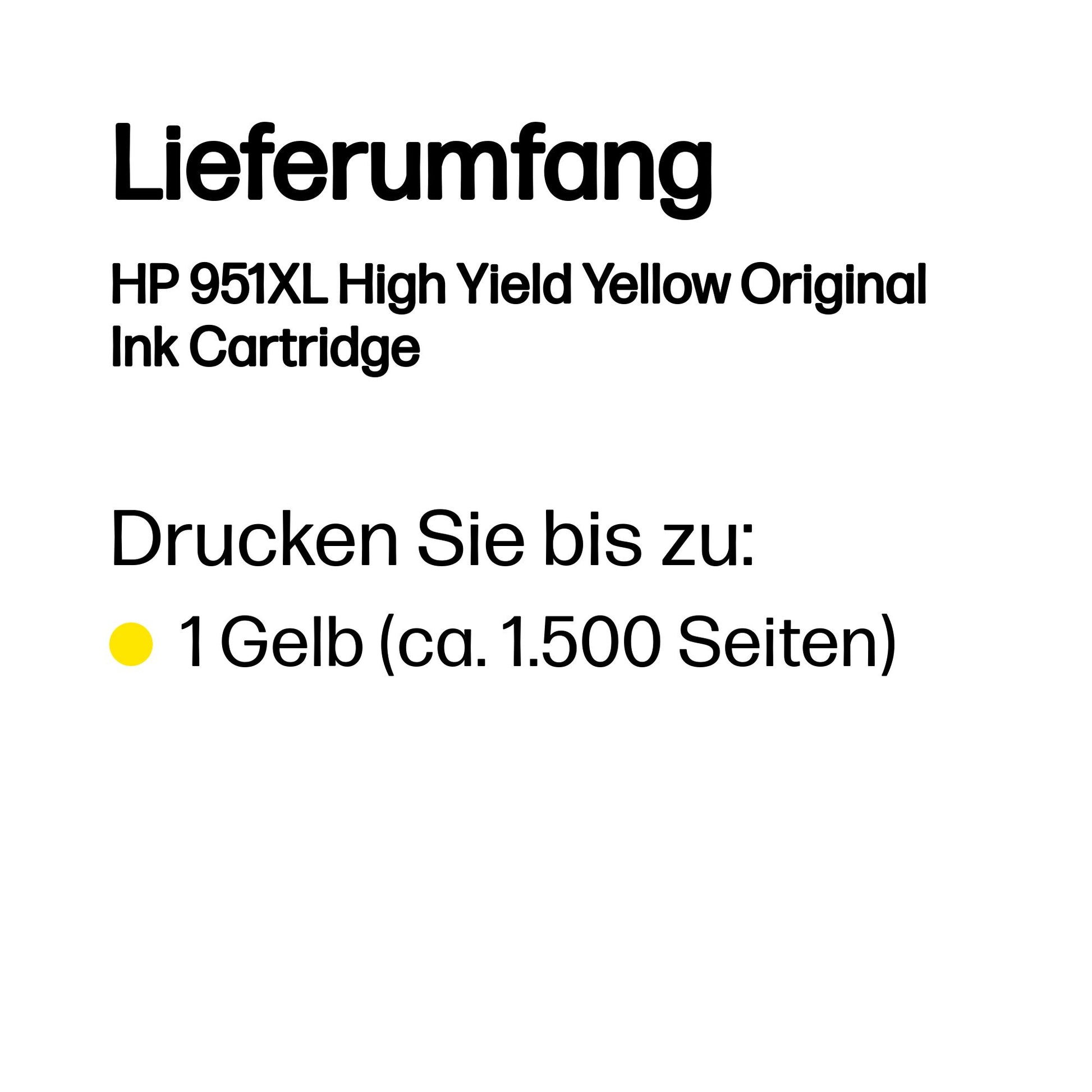 HP 951XL Gelbe Tintenpatrone (Original) – 1'500 Seiten – für HP OfficeJet Pro 276/8100/8600 … – CN048AE