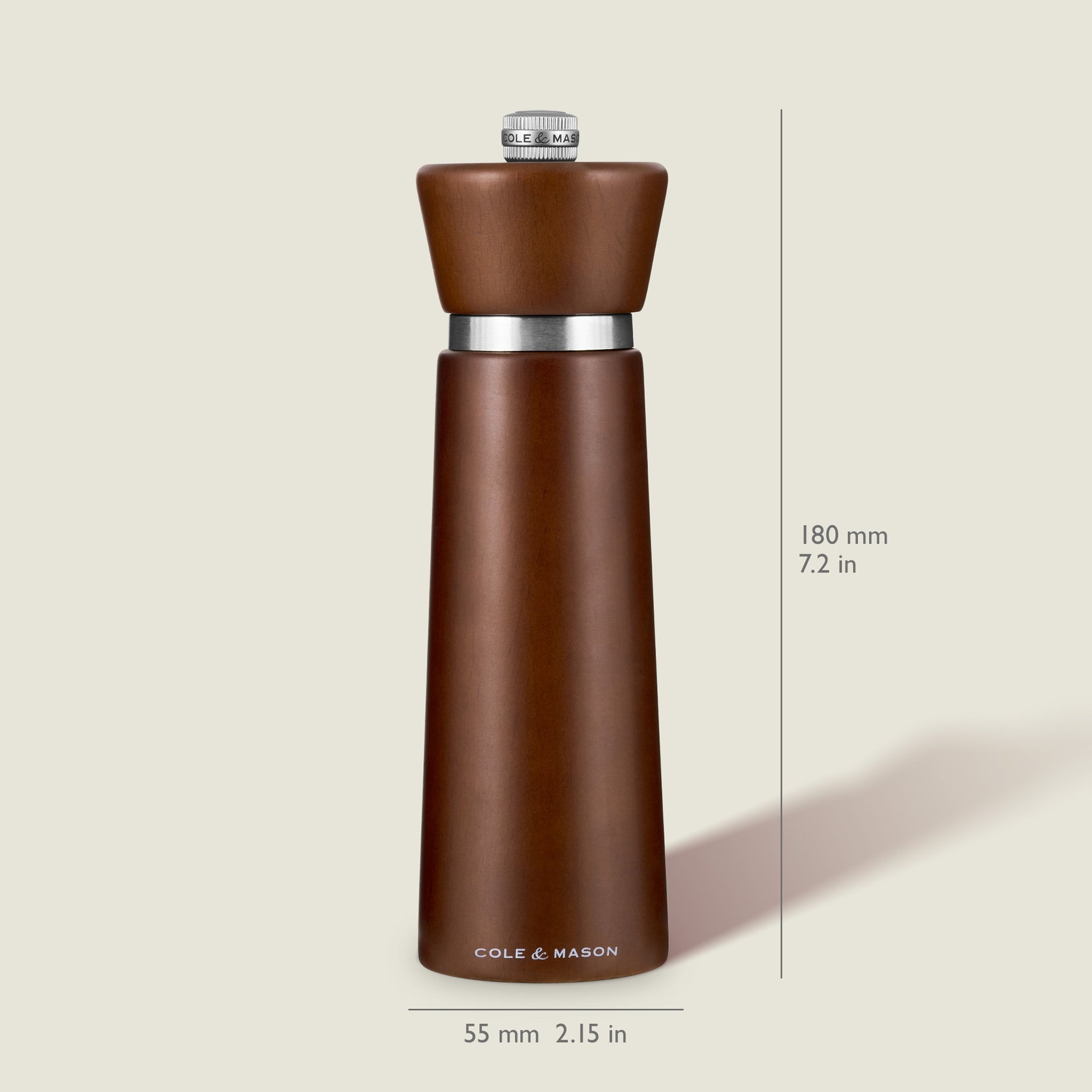 Cole & Mason Millbank SM – Salz-/Pfeffermühle Ø 5,5 × 18 cm, Buchenholz/Edelstahl, Braun