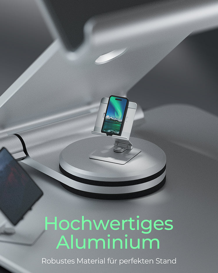 ICY BOX Tablet-Ständer – für Tablets bis 12,9" – drehbar, faltbar – Aluminium