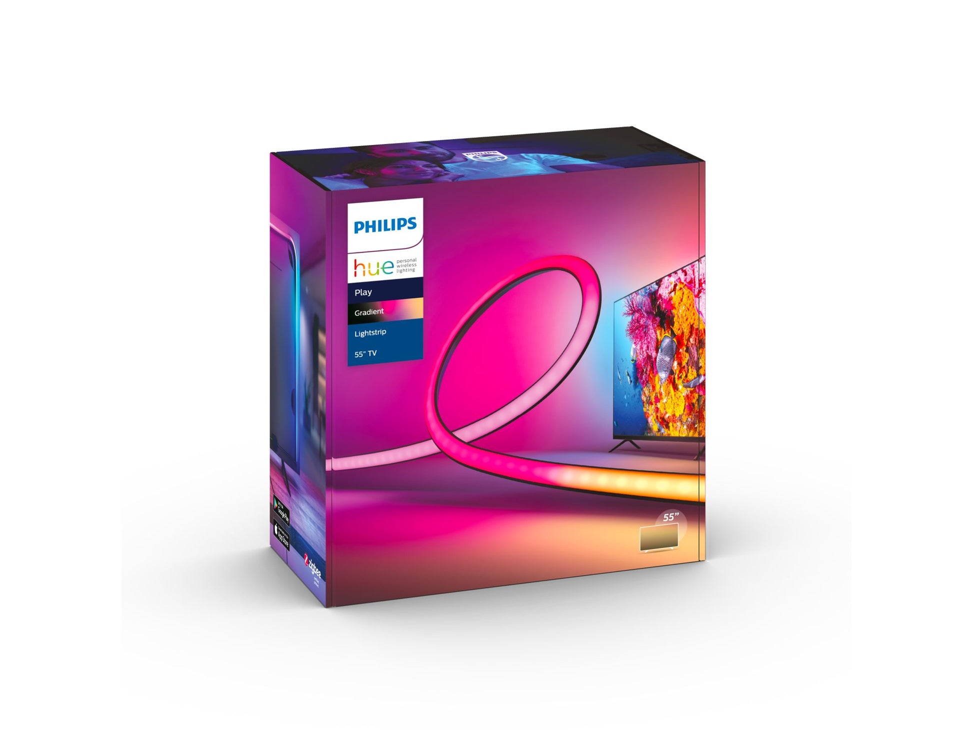Philips by Signify Philips Hue Gradient Lightstrip 55 TV-Backlight-Set – ZigBee, einstellbares Weiss – für 55" Fernseher – Schwarz
