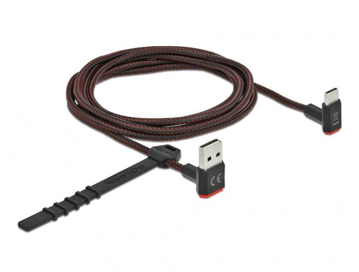 DeLOCK USB-A auf USB-C Kabel – USB 2.0 (480 Mbit/s) – 2 m – Abgewinkelt, beidseitig einsteckbar – Schwarz