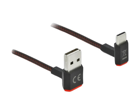 DeLOCK USB-A auf USB-C Kabel – USB 2.0 (480 Mbit/s) – 0,2 m – Abgewinkelt, beidseitig einsteckbar – Schwarz