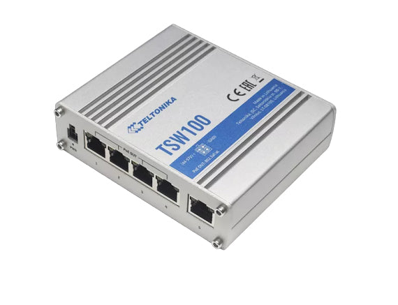 Teltonika TSW100 – Managed Switch – 5×GbE, PoE+ 120 W