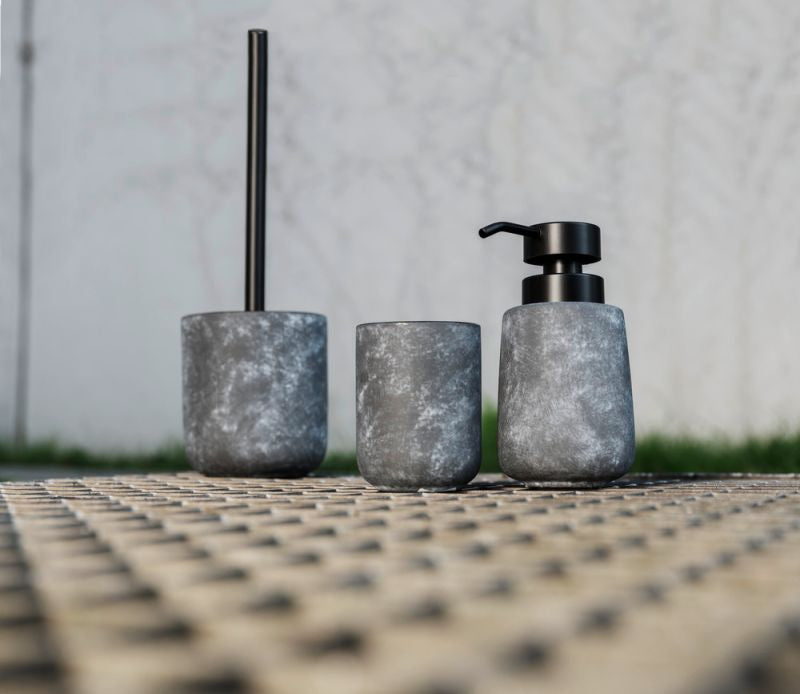 WENKO WC-Bürstenset – Keramik, Grau, mit Edelstahlgriff, H 38 cm, Ø 7,5 cm