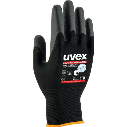 Uvex Arbeitshandschuhe phynomic airLite A – Grösse 11, 1 Paar (2 Stück) – Polyamid – EN 388, EN 16350, ESD