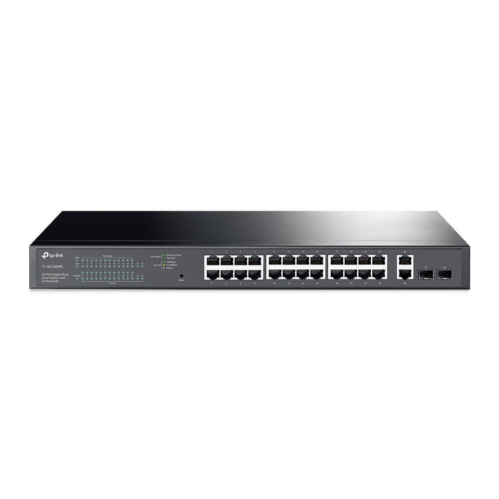 TP-Link TL-SG1428PE – Managed Switch – 26×GbE, 2×SFP, L2, PoE+ 250 W, 19" Rack