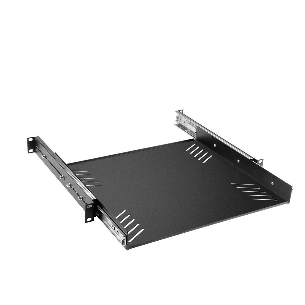 Adam Hall 87556 – Rack-Tray 1U, ausziehbar, 25 kg Belastbarkeit, Tiefe 480 mm, Stahl, Schwarz