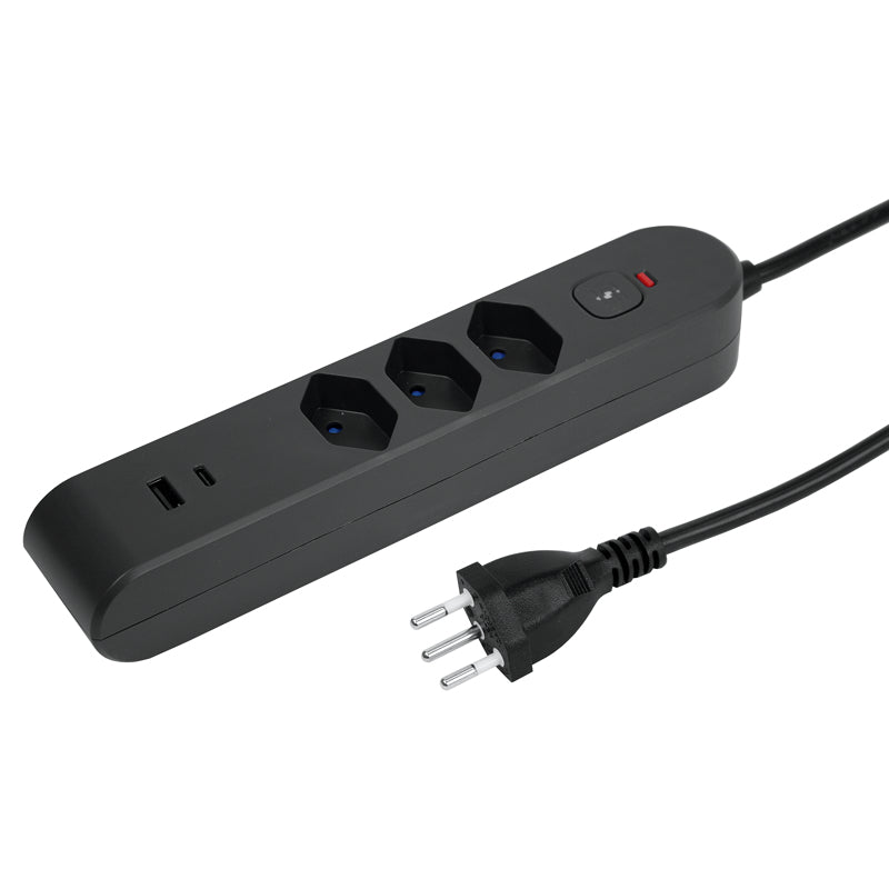 Steffen Standard Steckdosenleiste, 3×T13, 1×USB‑A 18 W + 1×USB‑C PD 20 W, mit Schalter, 3 m – Anthrazit