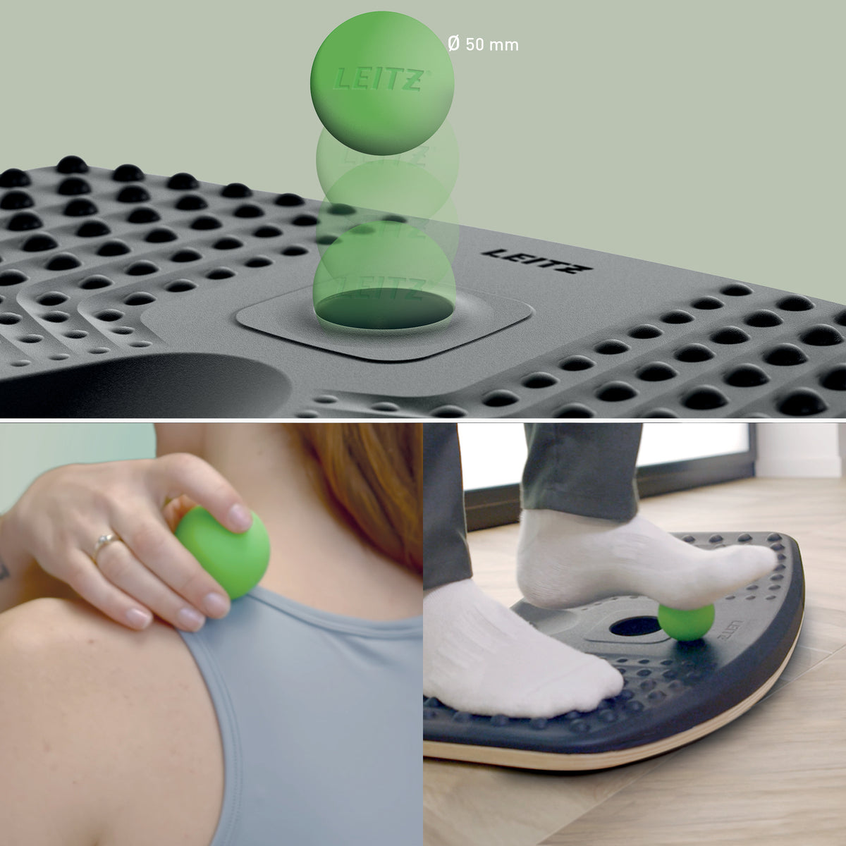 Leitz Balance Board Ergo Active Stehhilfe – Dunkelgrau, Anti-Ermüdungs-Massagefläche, inkl. Massageball