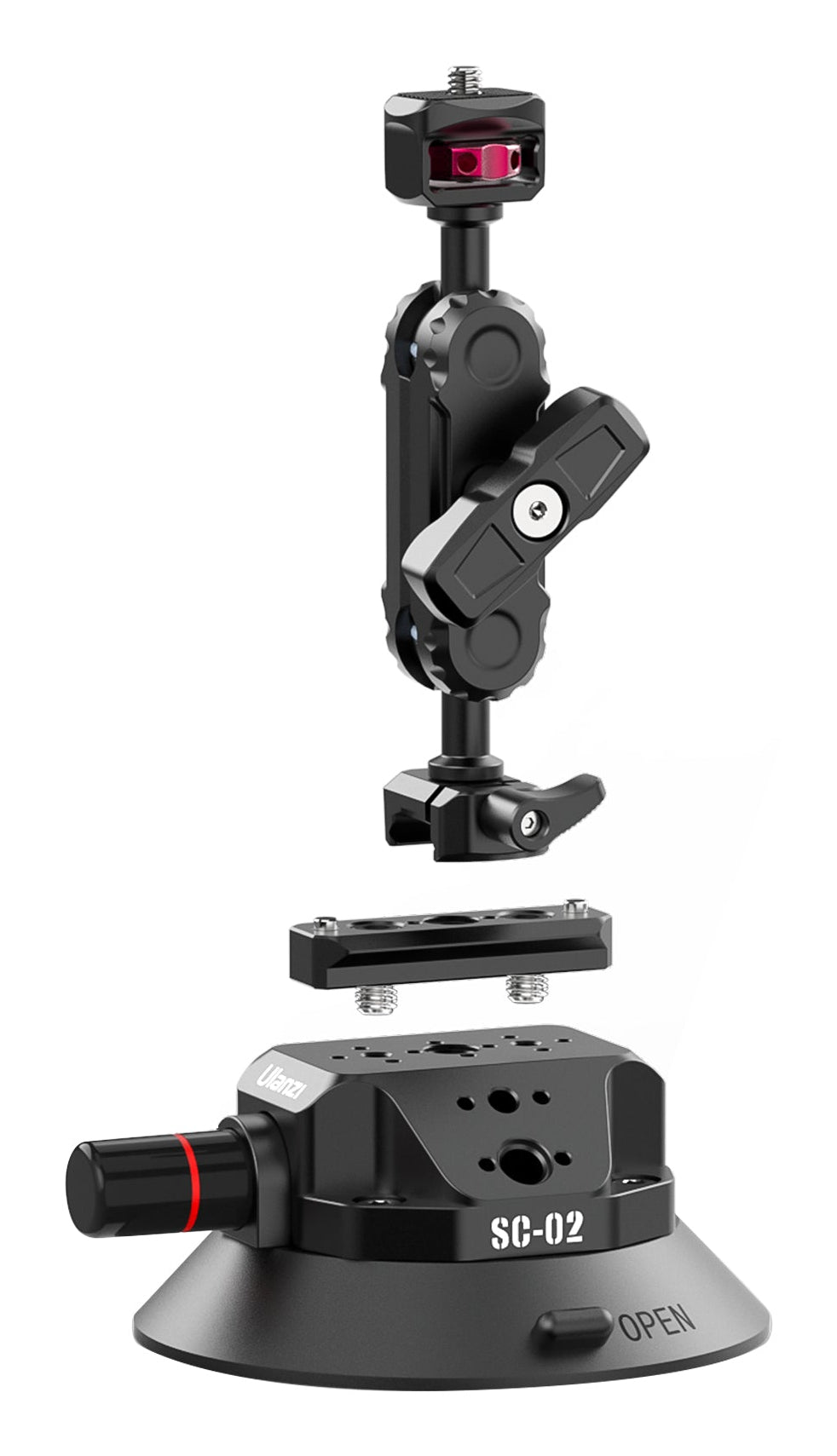 Ulanzi SC-02 Saugnapfhalterung – 360° drehbar – für Action-Kamera, Kamera, Handy/Smartphone – Schwarz