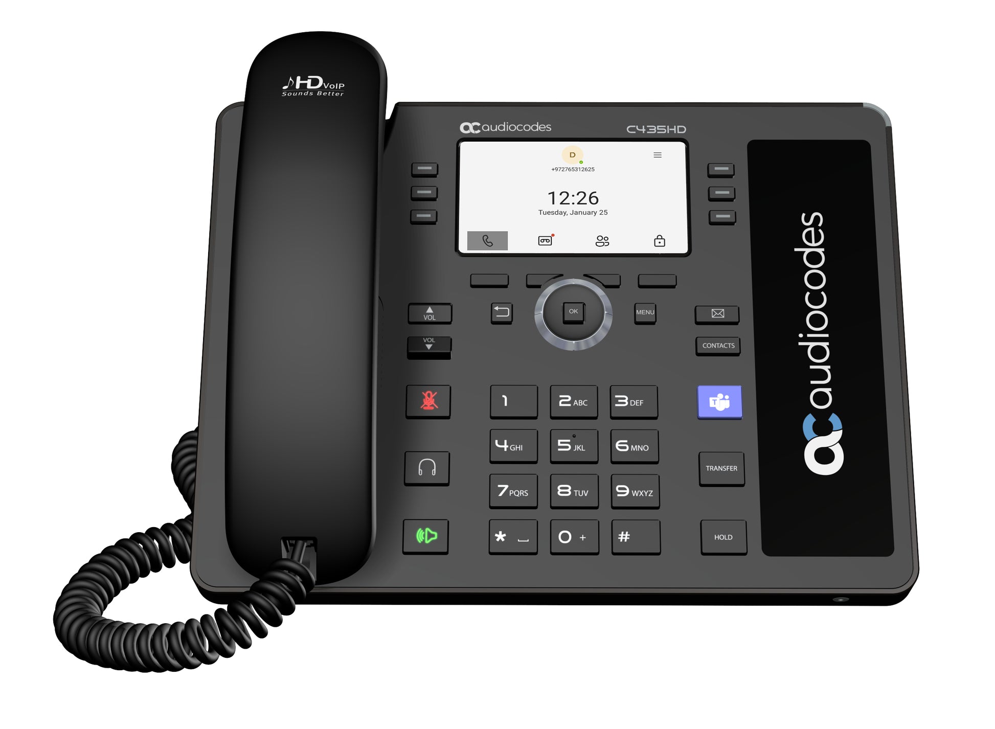 AudioCodes C435HD-R – für Microsoft Teams, PoE, Gigabit Ethernet, Schwarz