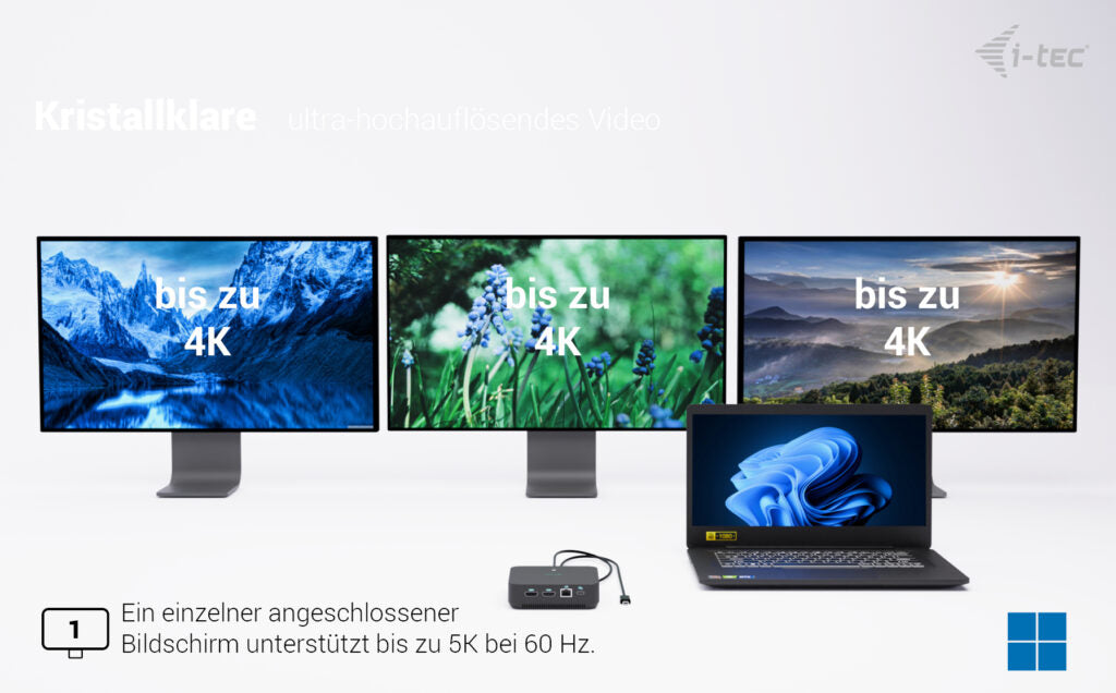 i-tec Dockingstation – USB-C, 1× DP, 2× HDMI, 5× USB-A, 100 W PD, GbE, für Windows/Mac/ChromeOS
