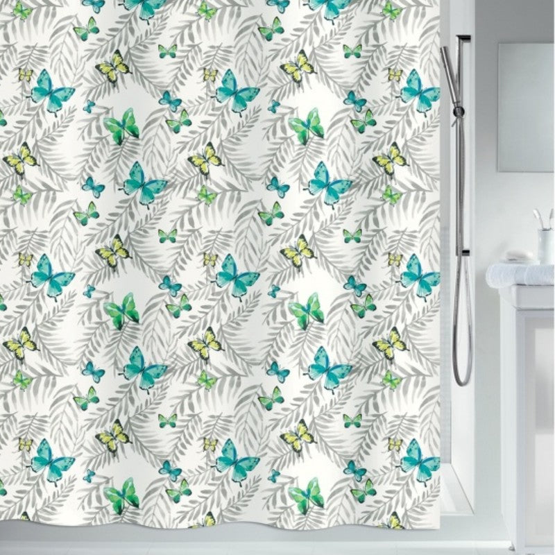 Spirella Duschvorhang Schmetterling – 180×180 cm, Polyester, mit Ringen, Mehrfarbig