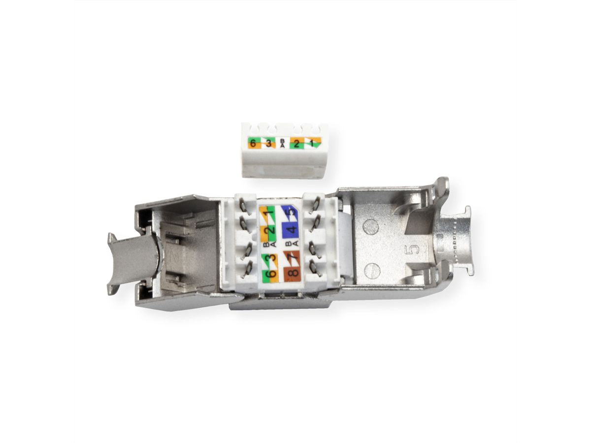 VALUE RJ-45 Keystone Buchse – Cat8.1 / Klasse I, geschirmt, werkzeuglos, 1× RJ-45, silberfarben