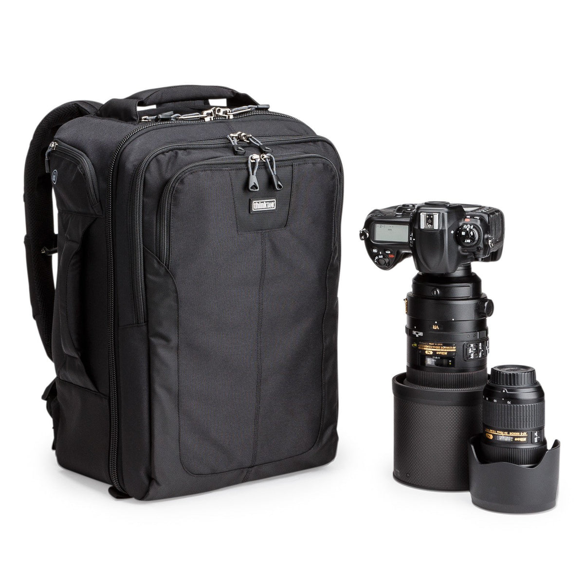 Think Tank Airport Commuter Kamerarucksack – 6 Objektive, Regenhülle – für DSLR- und Systemkameras – Schwarz