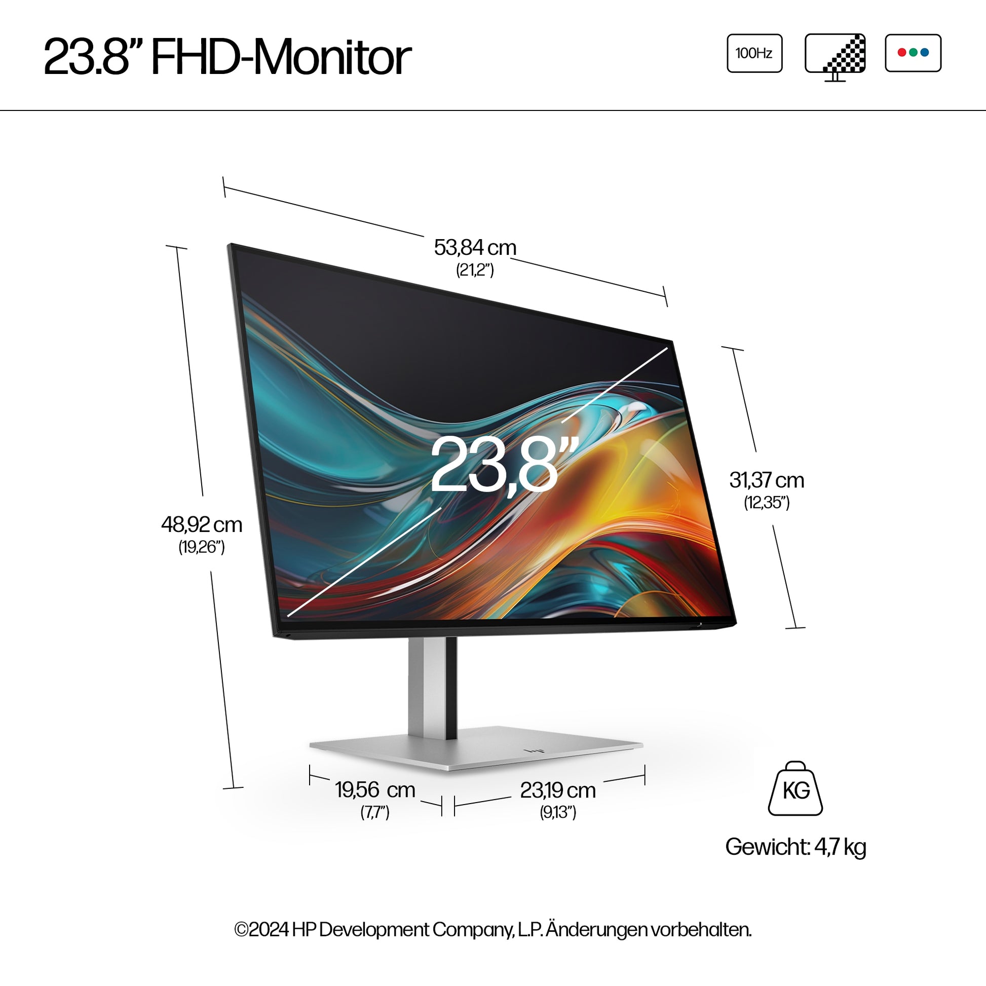 HP Series 7 Pro – Monitor, 23,8" 1920 × 1080 (Full HD), Schwarz/Silber