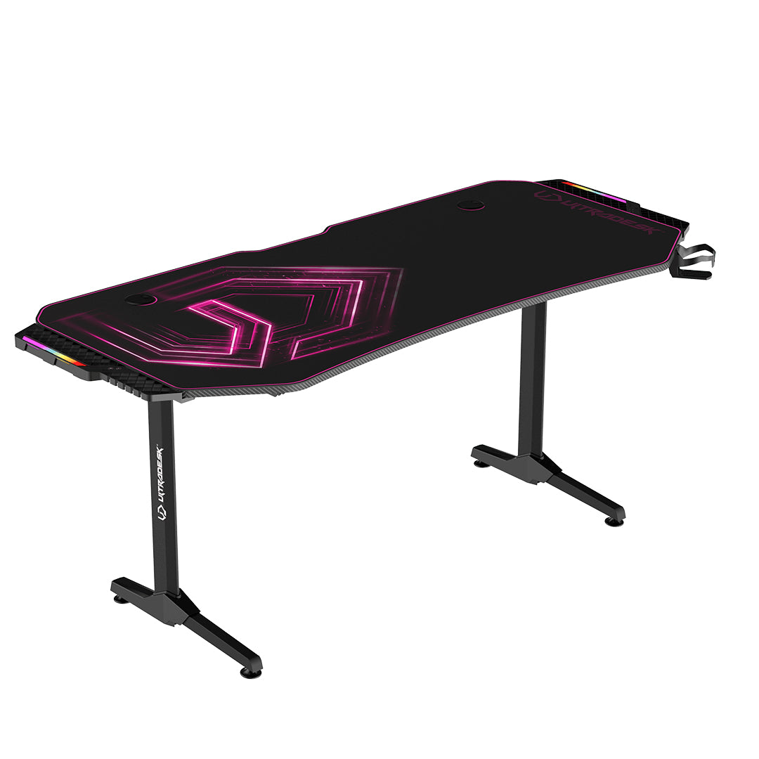 Ultradesk Rollbarer Computertisch, 1'750×750×760 mm, bis 100 kg, LED-RGB, schwarz/rosa