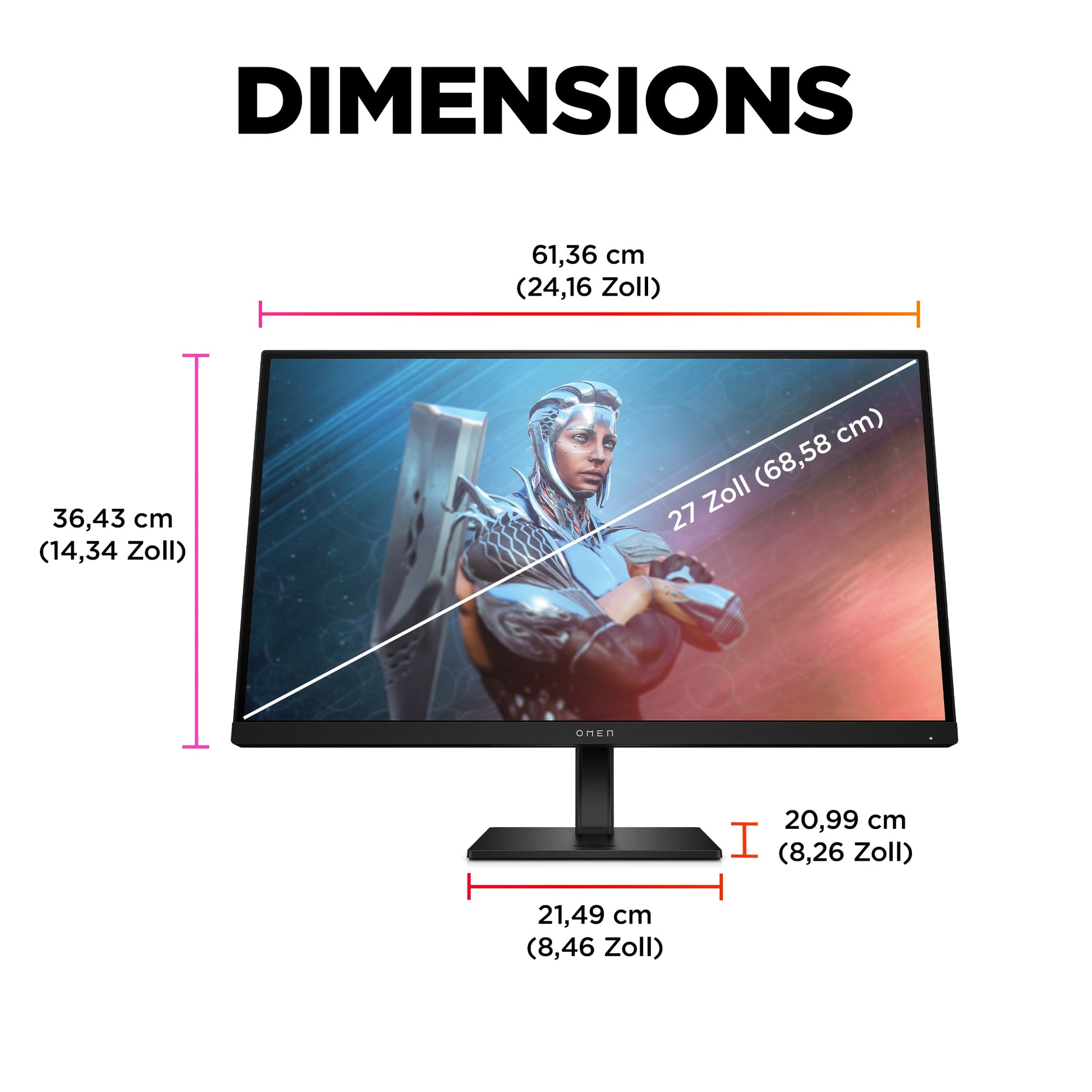 HP OMEN 27 – Monitor, 27" 1920 × 1080 (Full HD), IPS, 165 Hz, 400 cd/m², HDR 400, FreeSync Premium