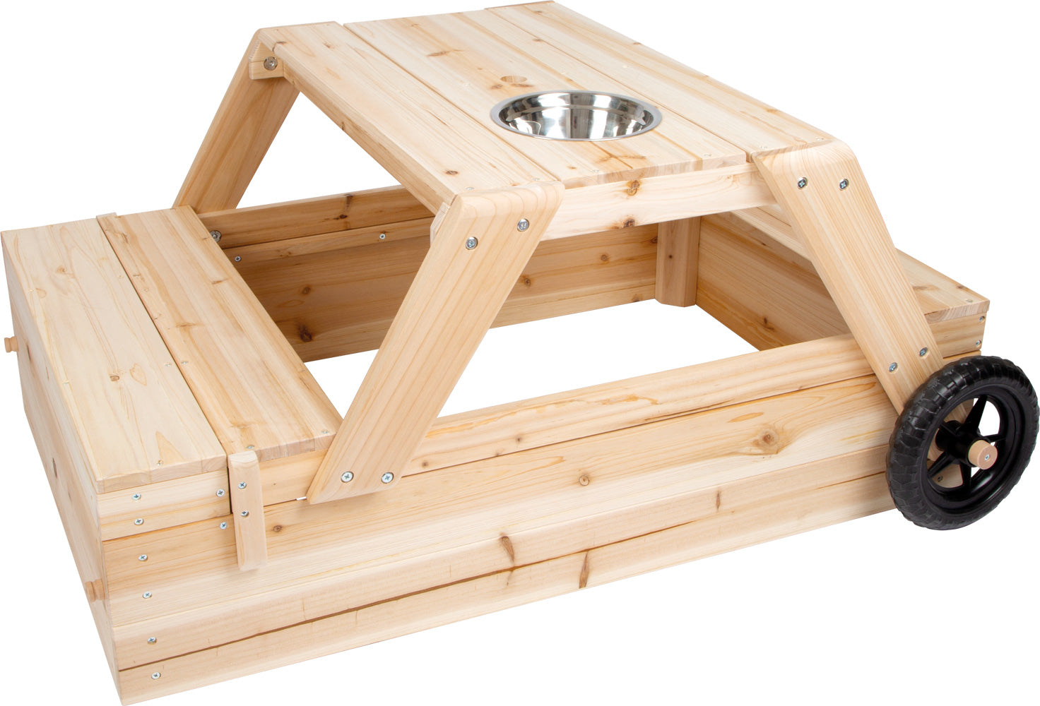Small foot Sandkasten – mit integrierten Bänken – 176 × 46 × 81 cm – ab 2 J. – Holz, Stoff, Kunststoff