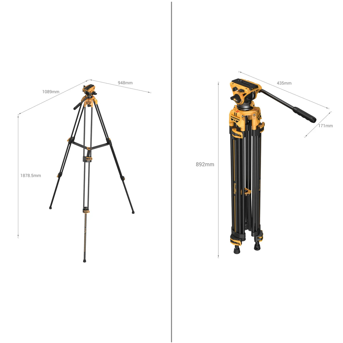 SmallRig AD-01 Fluid-Kopf Mini-Stativ – bis 18,6 cm – 8 kg – Schwarz/Gelb