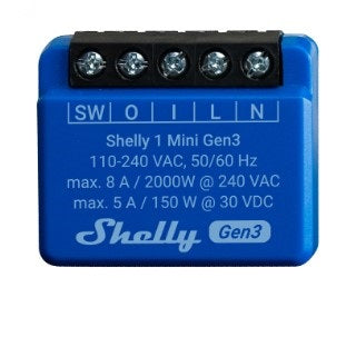 Shelly 1 Mini Gen3 – Zubehör – Relais, WLAN, Bluetooth, 8 A – für Amazon Alexa, Google Assistant