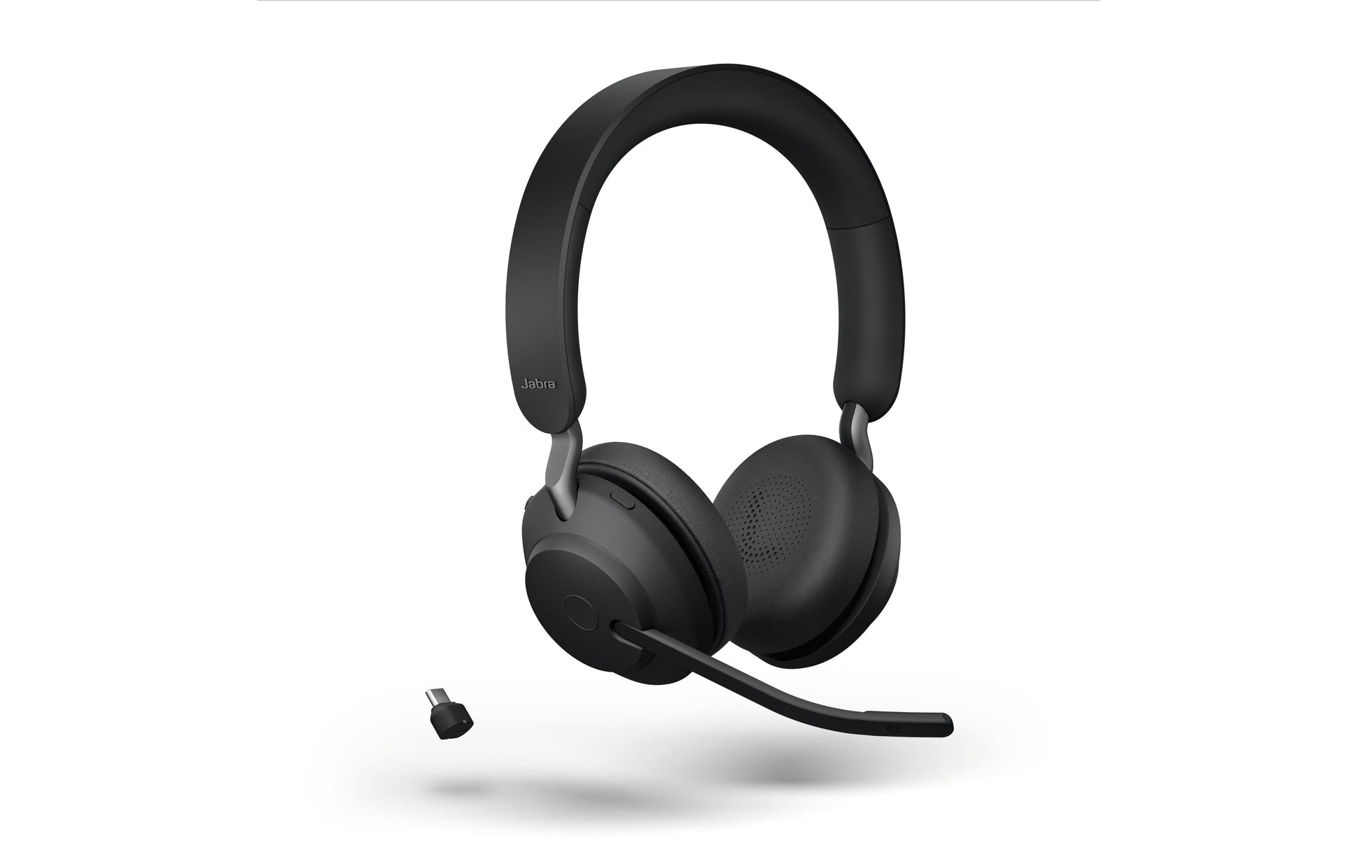 Jabra Evolve2 65 Office-Headset – On-Ear, Stereo, BT, ANC, UC-optimiert, mit USB-C-Dongle, Schwarz, BT 5.0
