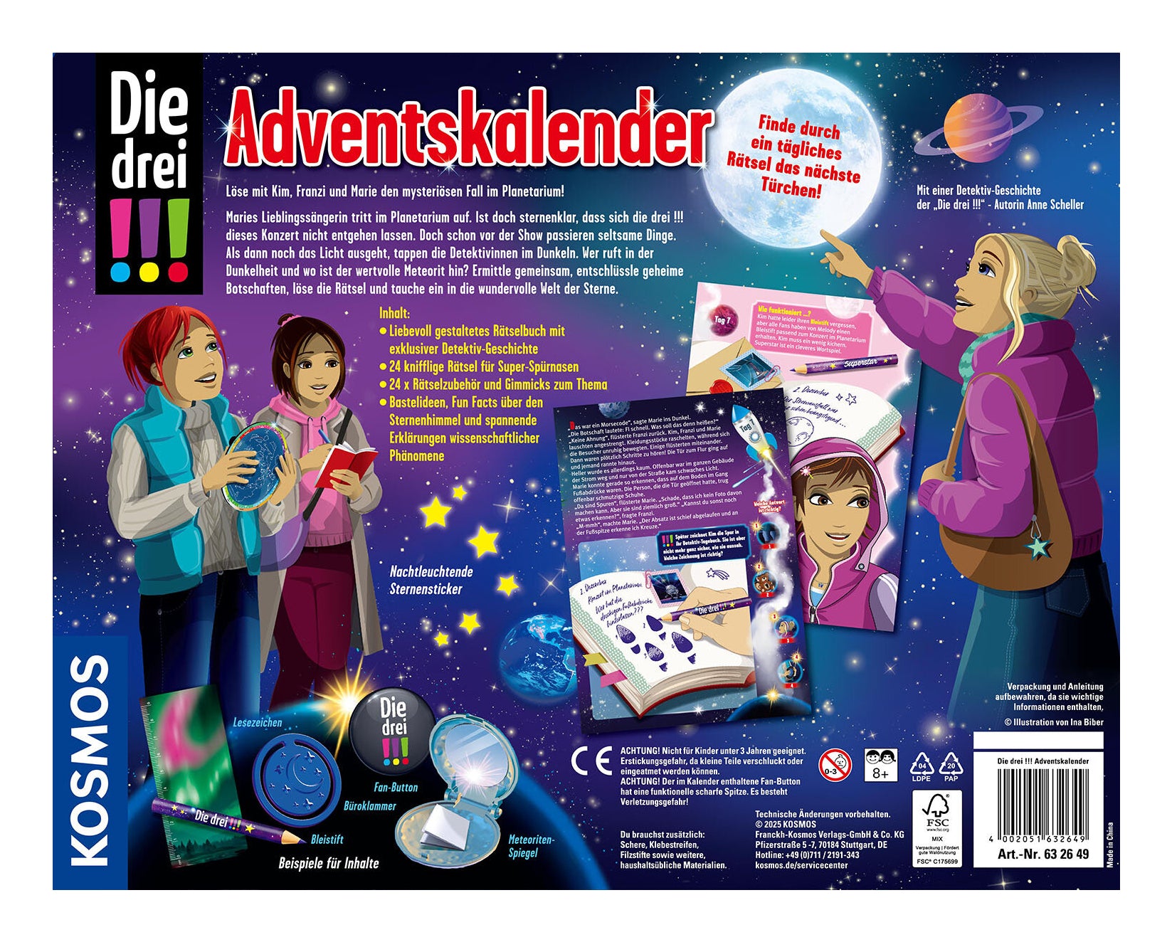 Kosmos Adventskalender Die drei – 24 Rätsel, 24 Gimmicks – ab 8 Jahren – mehrfarbig