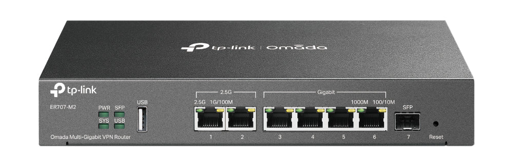 TP-Link ER707-M2 Omada VPN-Router – 1× WAN, 2,5GbE, 6× RJ-45, SFP-WAN, 1× USB
