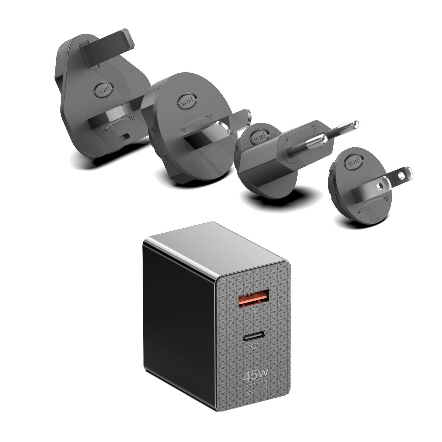 BTI GAN Wandhalter Adapter USB Wandladegerät 45 W – USB-C×1, GaN – für Laptop – Schwarz