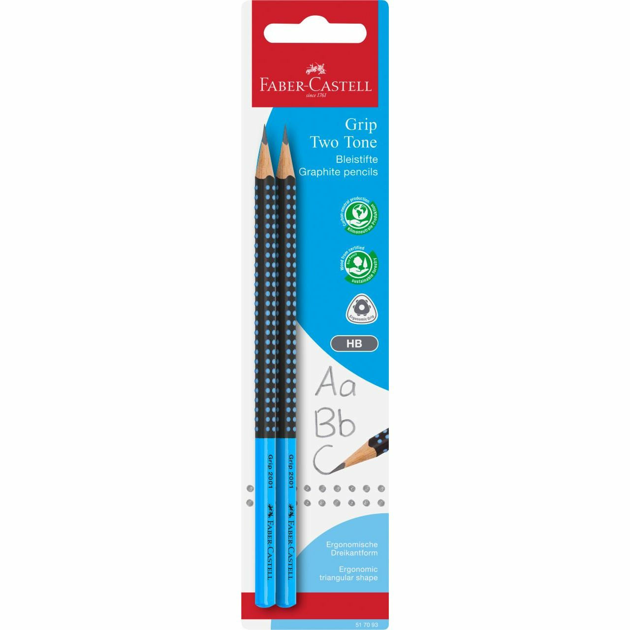 Faber-Castell Grip 2001 Two Tone Bleistifte HB, hexagonal – 2er-Set