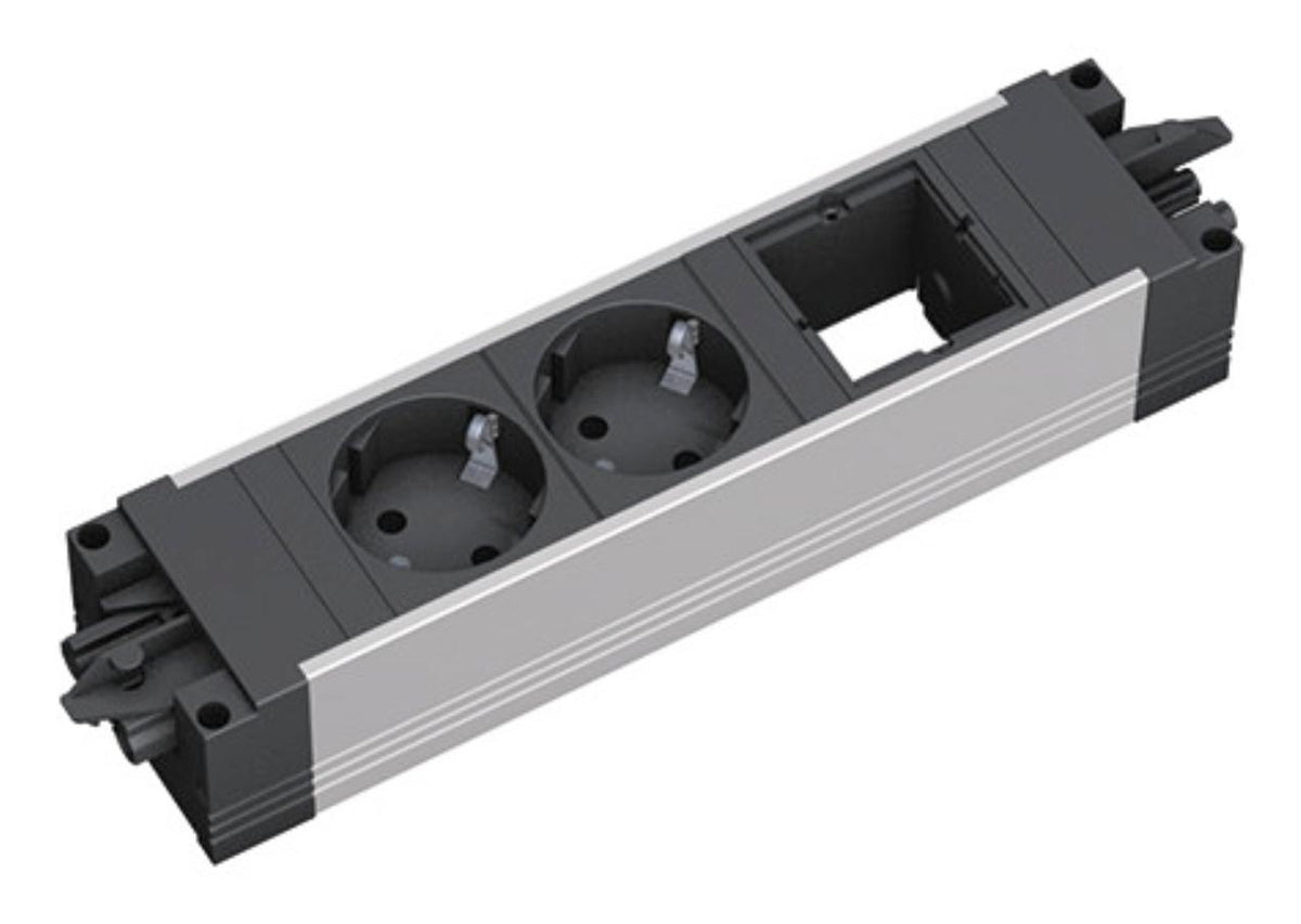 Bachmann STEP ALU Einbausteckdosenleiste, 2×T13, Eingang GST18 – Anthrazit/Silber