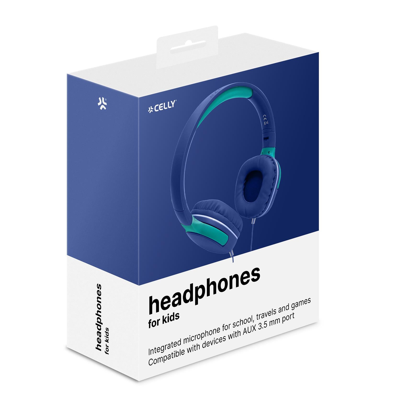 Celly KIDSBEAT2 Kinderkopfhörer – Over-Ear, Stereo, Kabelgebunden, 3,5 mm Klinke, Blau