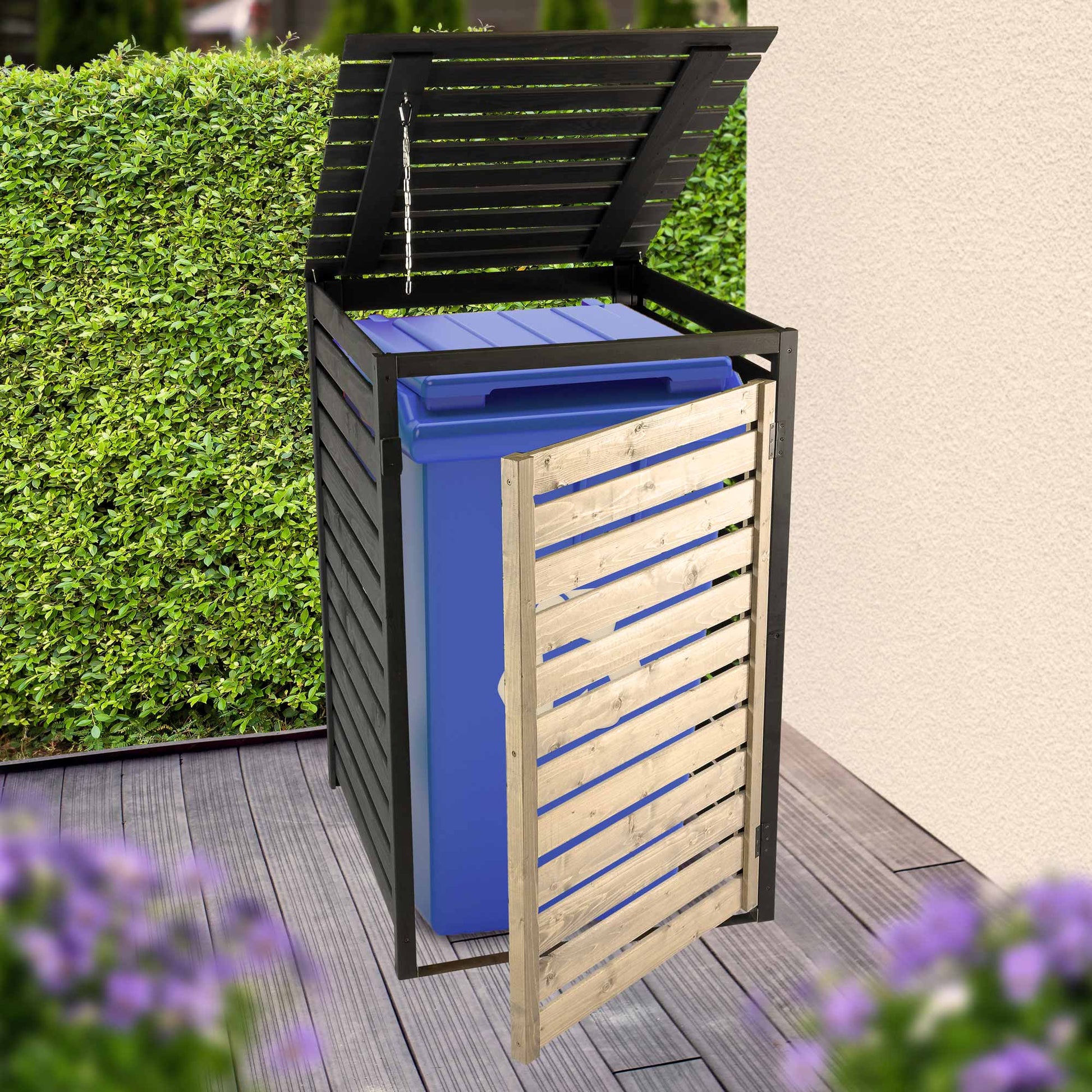 Dobar 240 L Mülltonnenverkleidung – Holz – Schwarz – 770 × 1120 × 870 mm