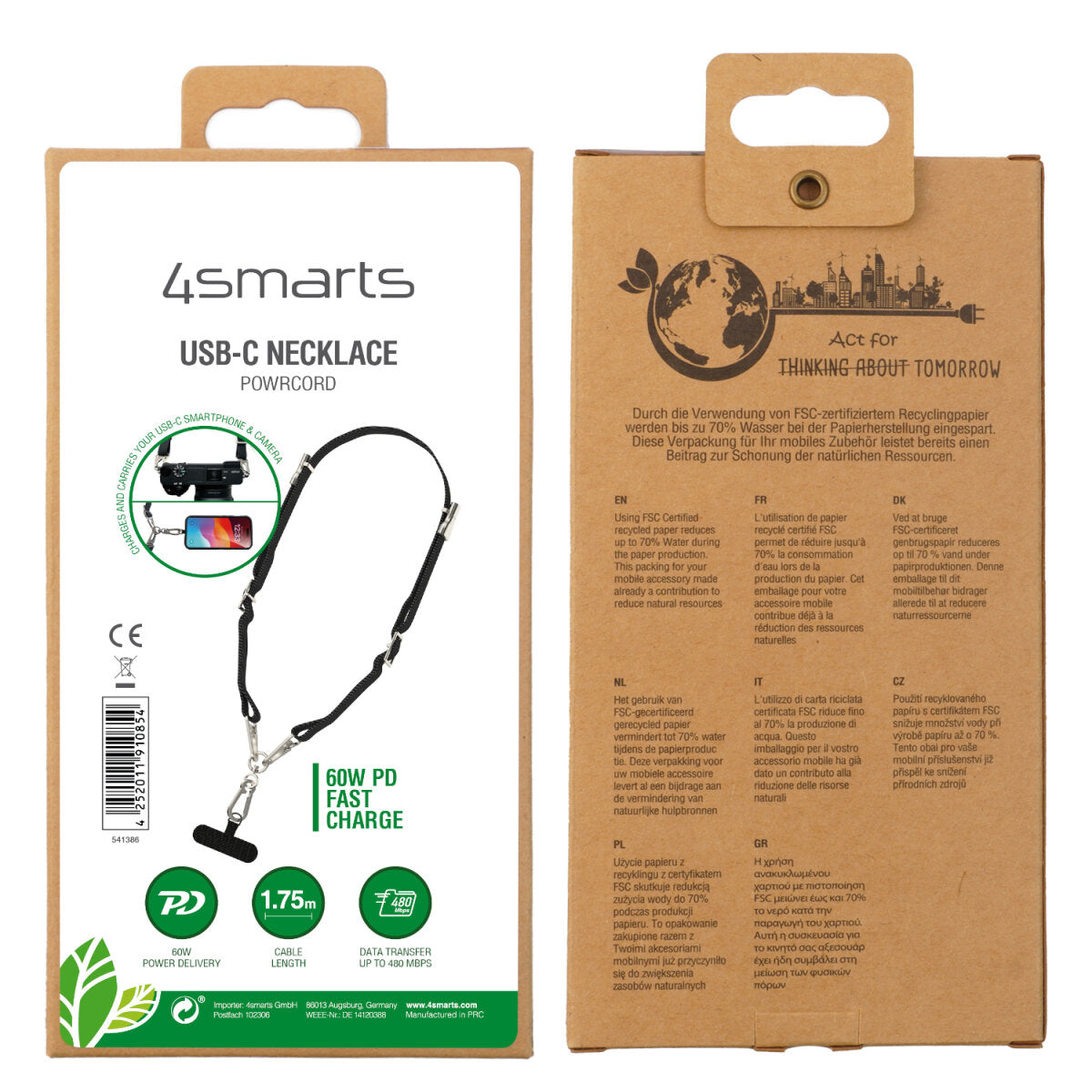 4smarts Daten- & Ladekabel – USB-C auf USB-C 1,75 m, PD 60 W – für USB-C Geräte