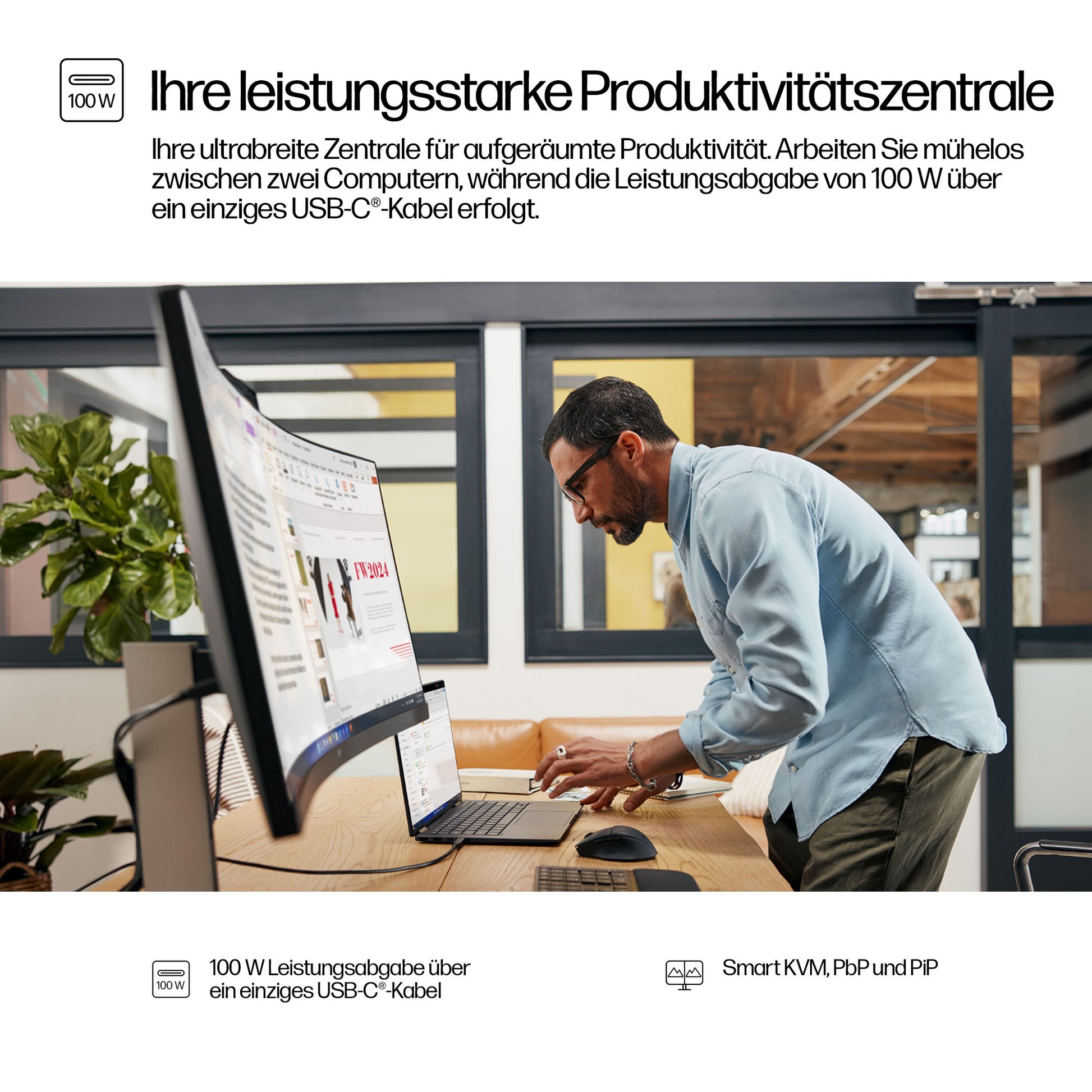 HP S5 Pro 534PM – Monitor, WQHD (2560 × 1440), Gebogen, USB-C, Docking-Display