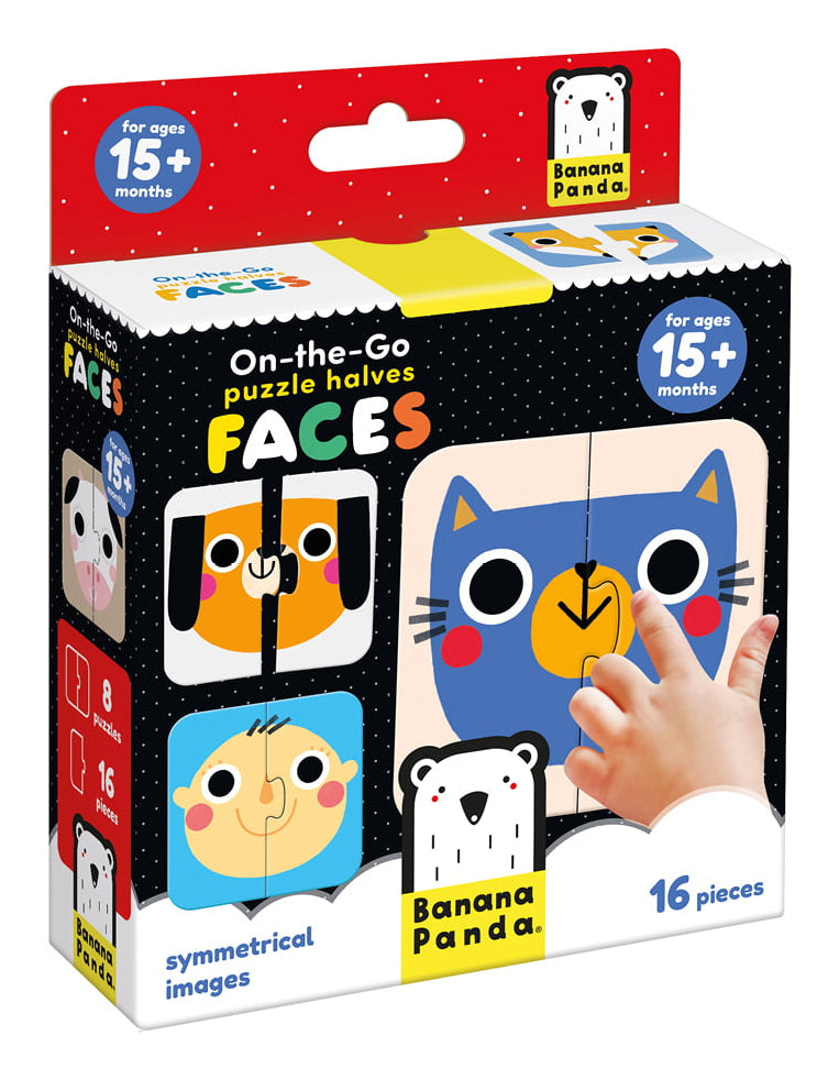 Banana Panda Puzzle Halbe Gesichter – 16 Teile – 11 × 11 cm – ab 1,25 J. – Karton, Papier – Mehrfarbig