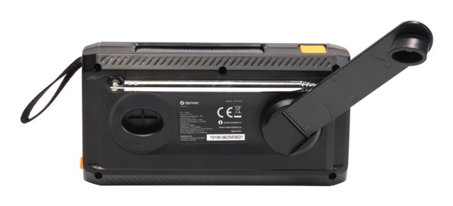 Denver SCD-2033 – Tragbares DAB+ Radio, UKW, Bluetooth 5.3, Powerbank, Akku 2'000 mAh, Solar/Dynamo – Schwarz